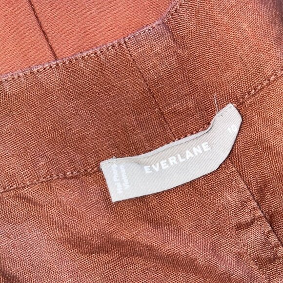 Everlane Rust Brown Linen Wrap Short Sleeves & Wide Legs Women's Jumpsuit Size 1 - Picture 6 of 10